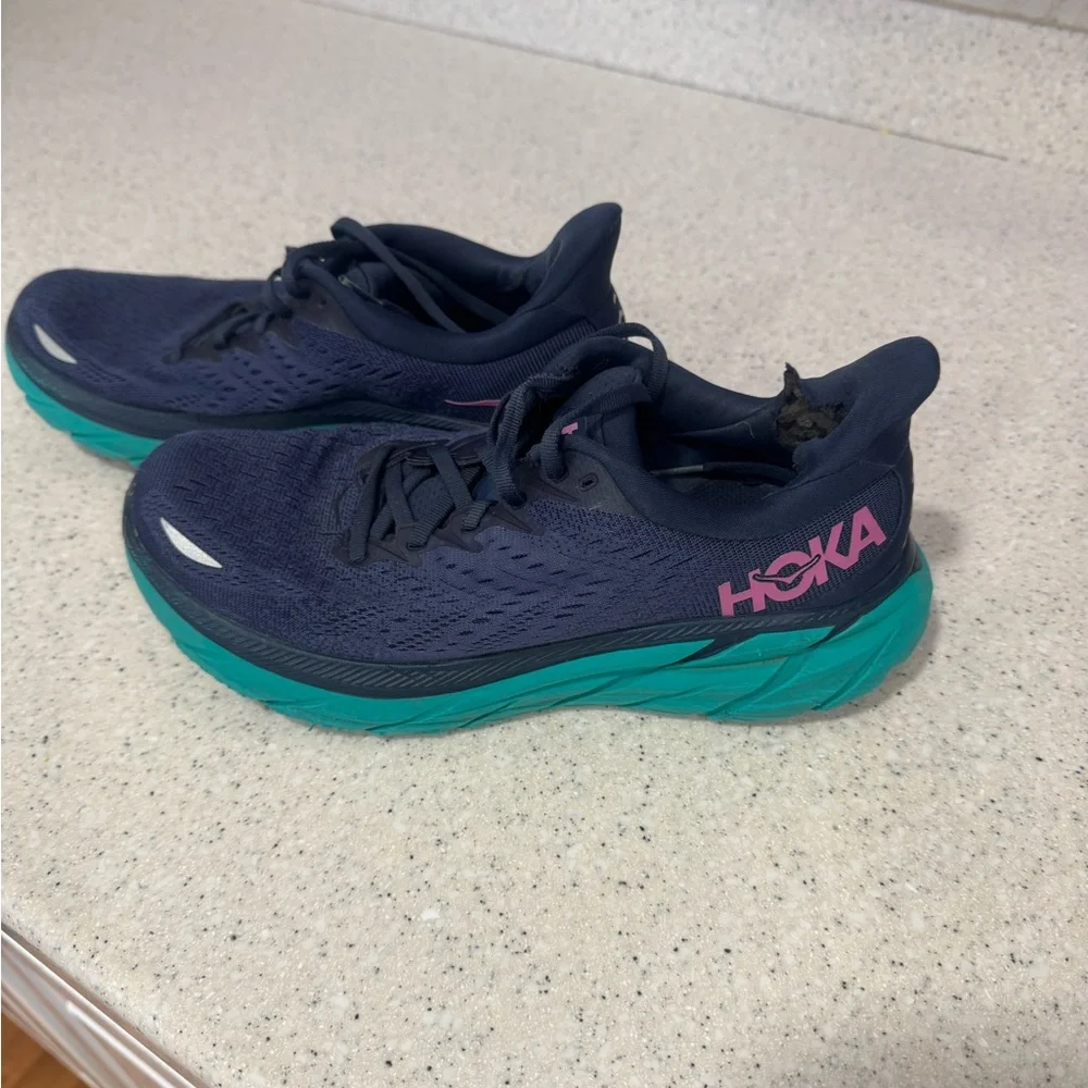 Hoka Clifton 8 Navy and Teal Sneakers - Picture 7 of 10